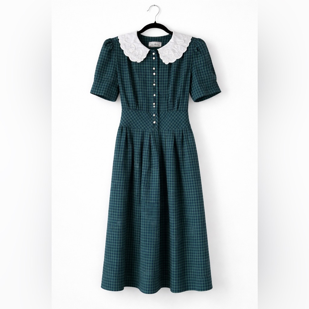 Vintage Dark Academia Prairie Dress Lace Collar Size 12